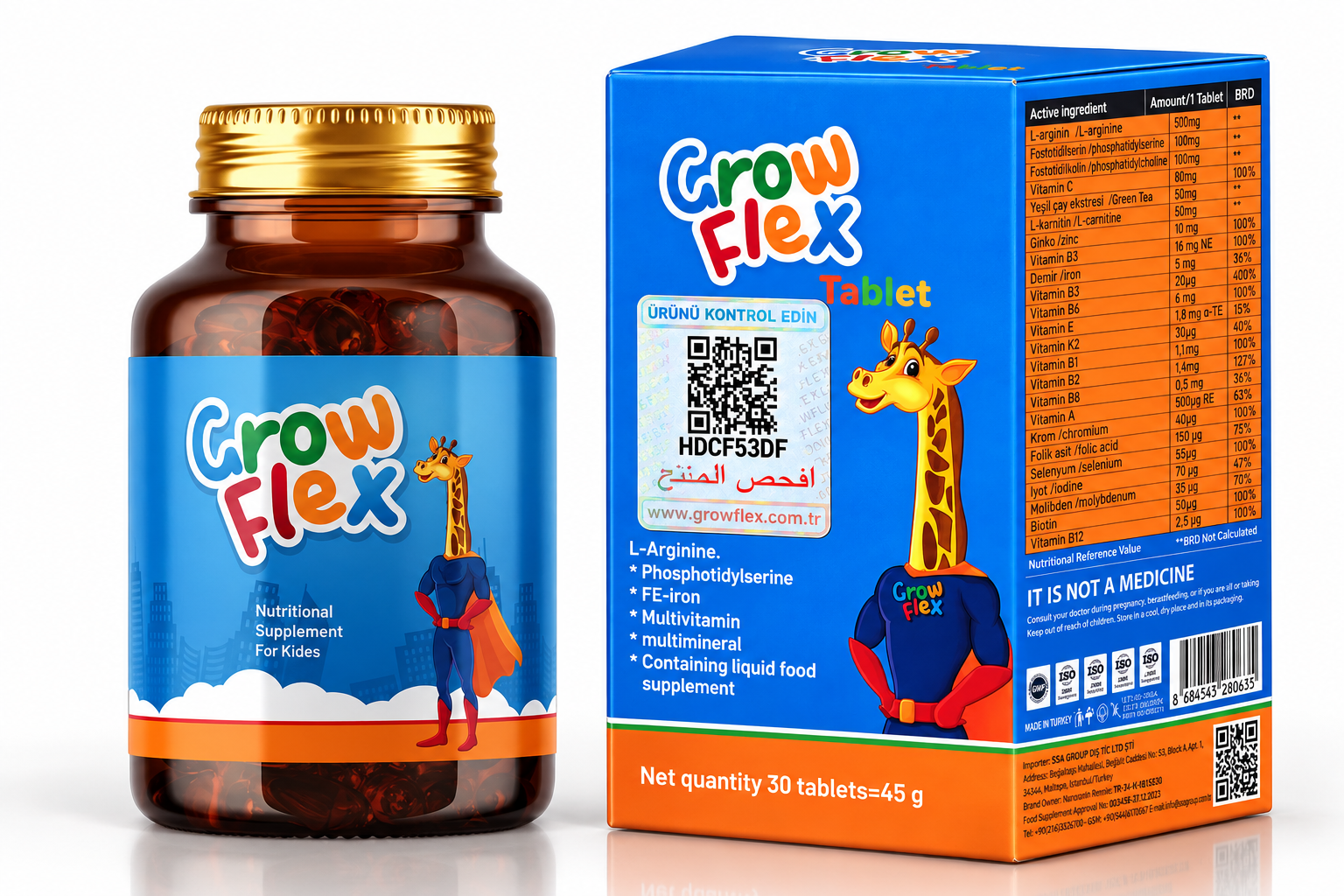 Grow Flex Tablet kutusu ve şişesi